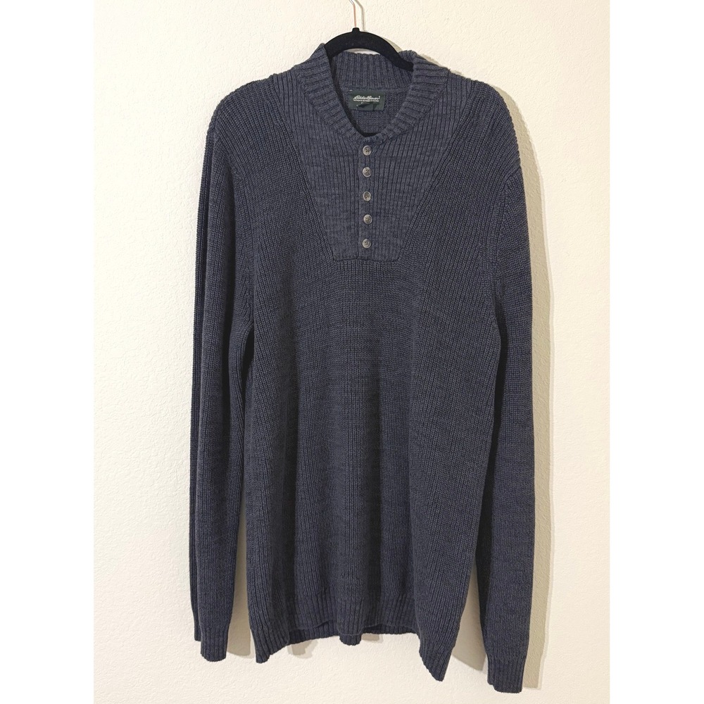 Eddie Bauer Vintage Mens Cotton Ribbed Sweater Dark Gray Pullover Size XL Tall